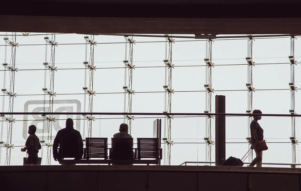 Passengers in an airport terminal