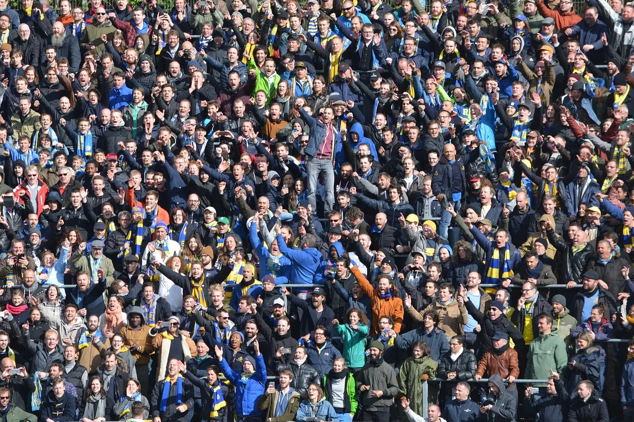 Football fans in the stands of a stadium