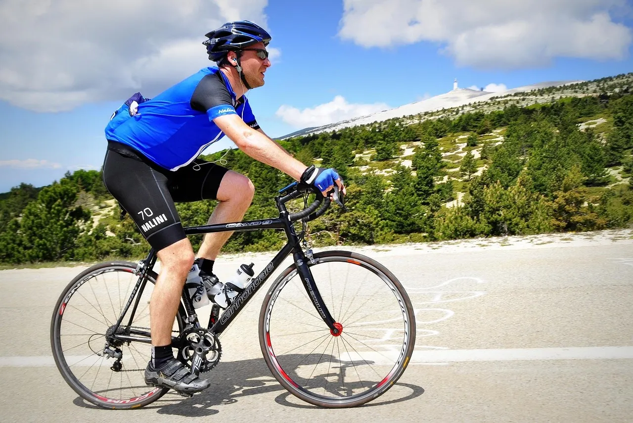 A cyclist on a mountain climb