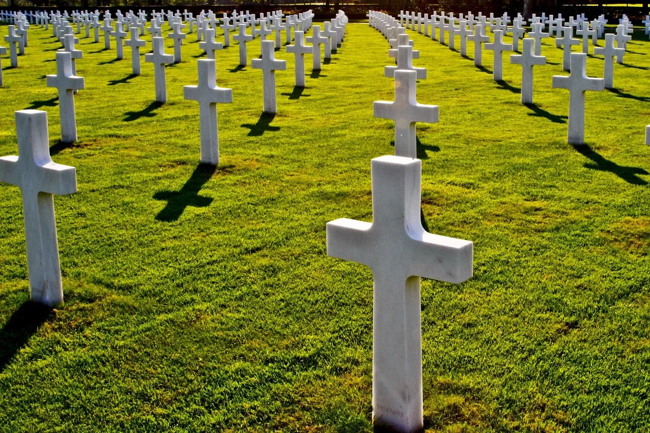 Rows of headstones in a military cemetery