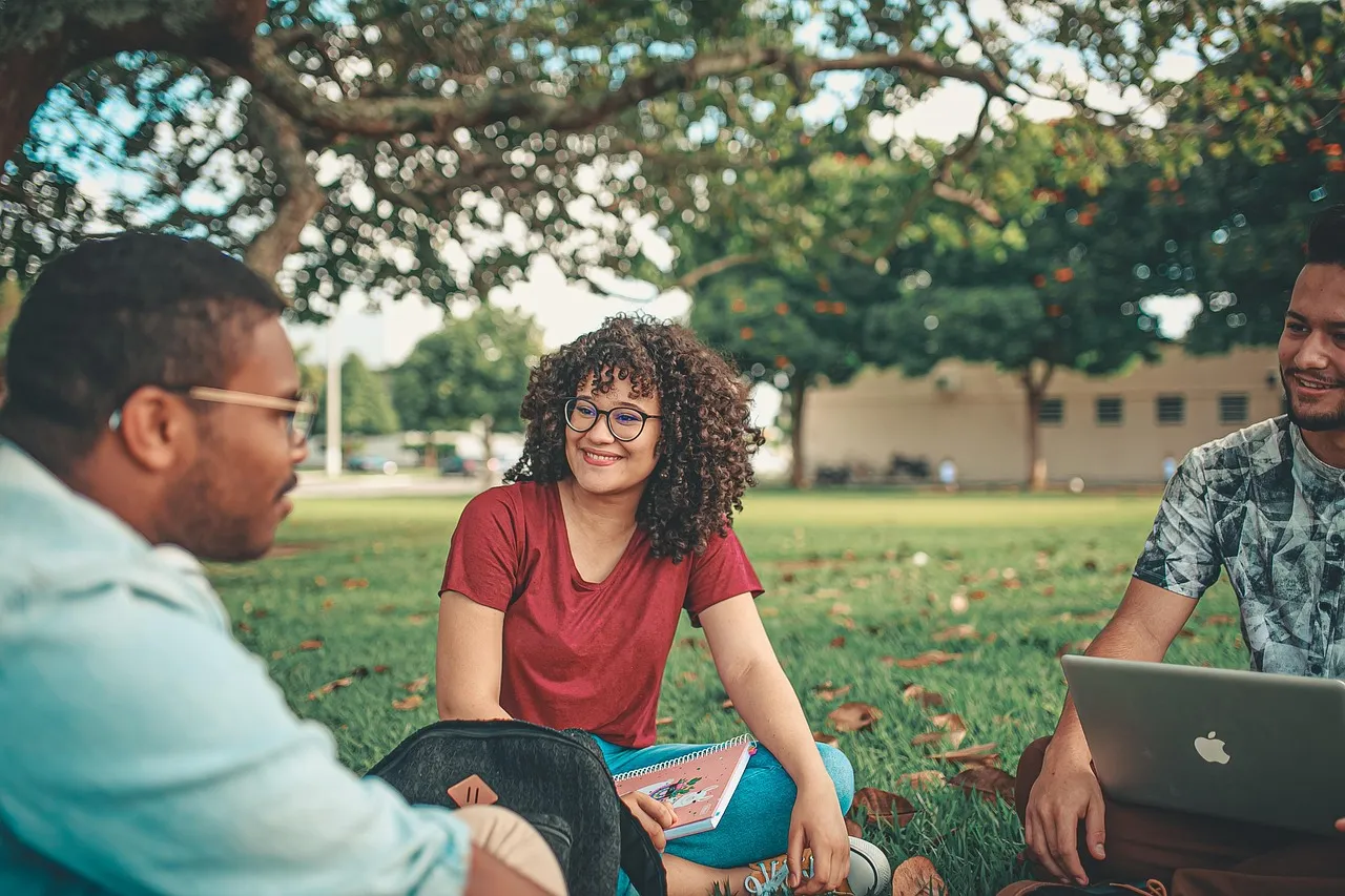 Students in a university courtyard