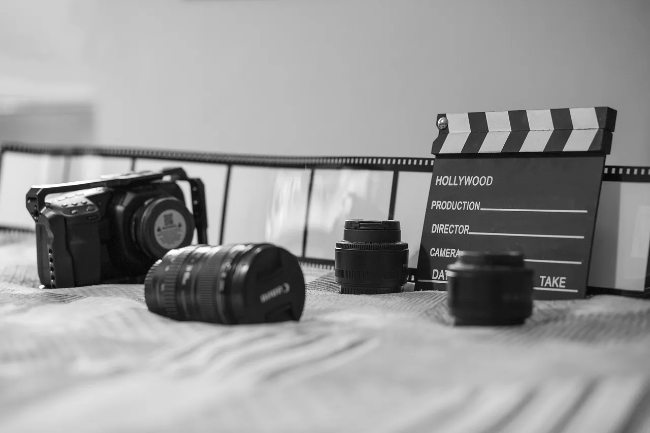 A film clapperboard on a shooting set