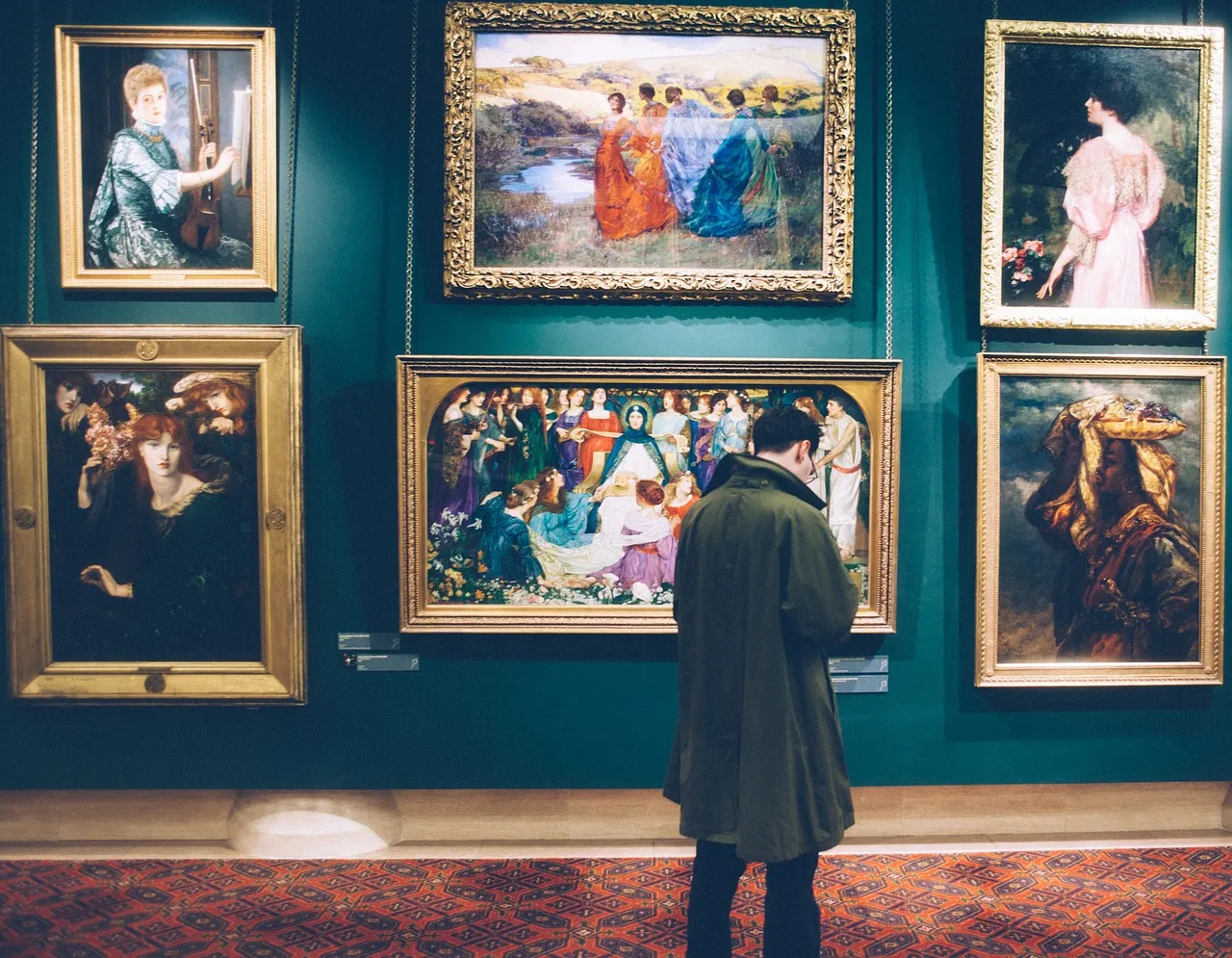 Paintings hanging on an art gallery wall