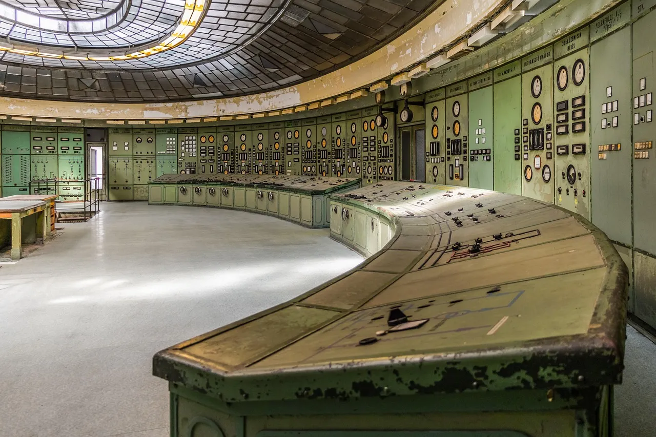Railway control room with screens and control panels