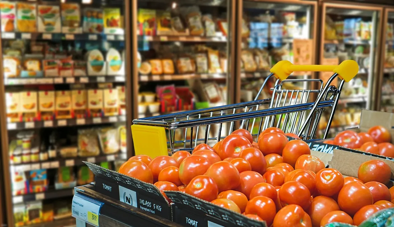 A basket of groceries in a shop