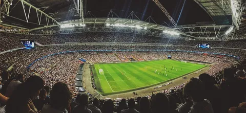 Piłkarze na stadionie podczas wieczornego meczu