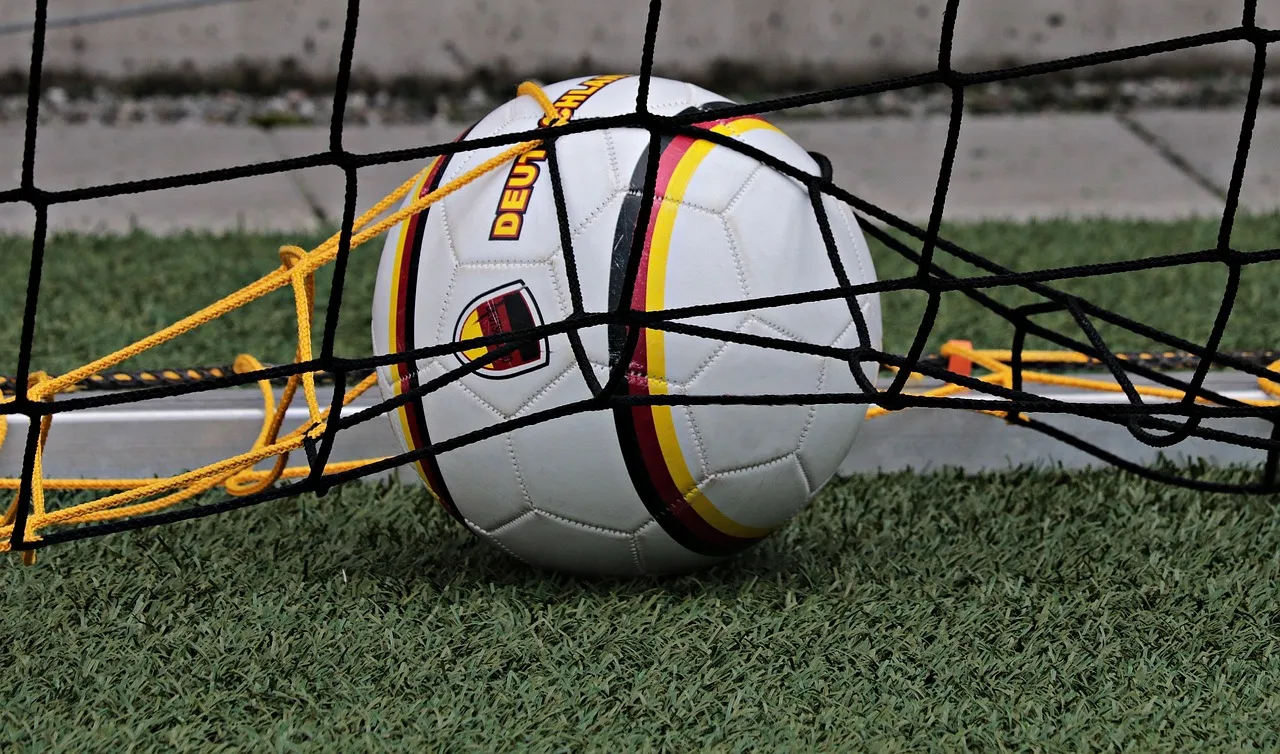 A football in the back of a goal net