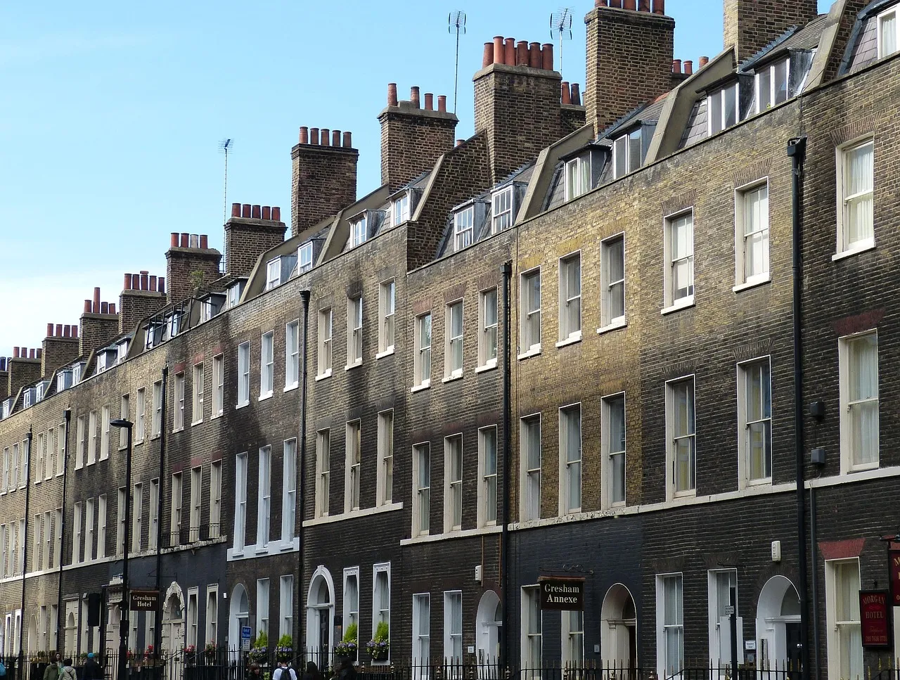 A row of terraced houses in an English town