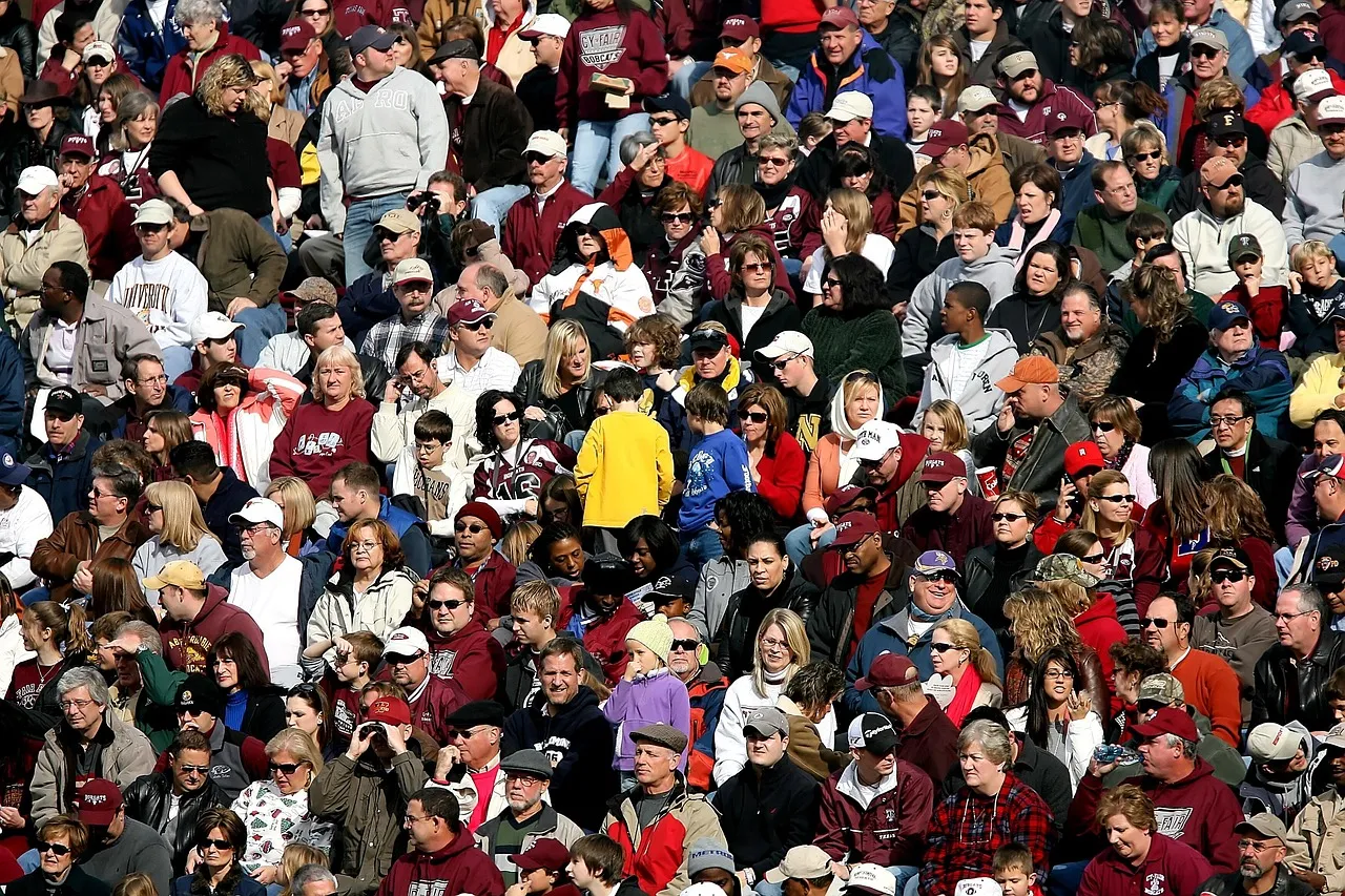 Fans in the stands of a football stadium