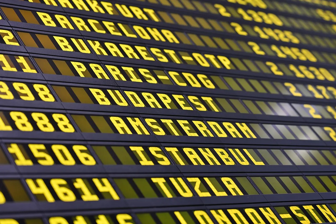 Departures board in an airport terminal