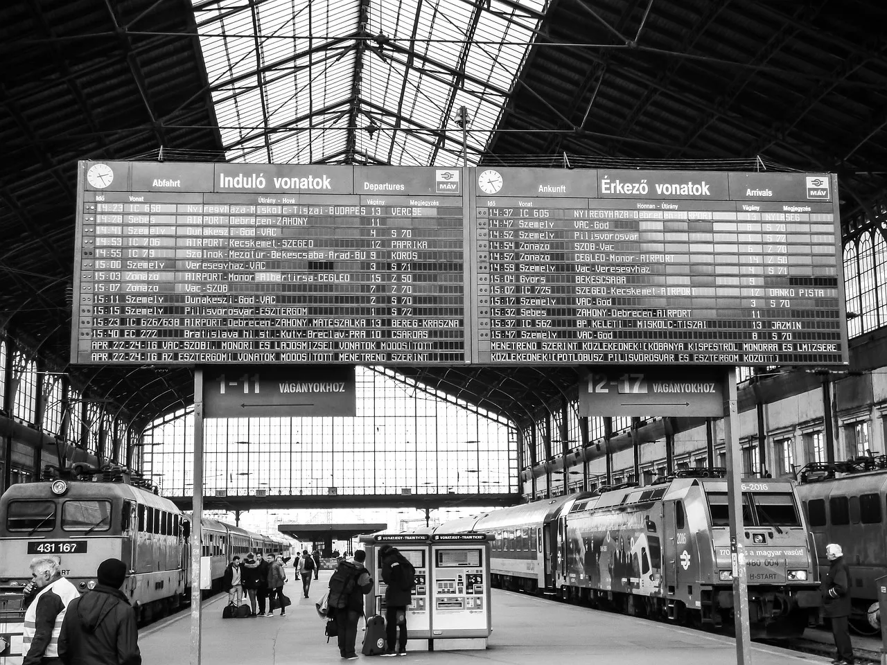 Train departure board at a station